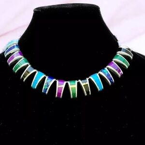 VTG TAXCO Sterling Silver Turquoise Onyx Inlay Collar Necklace Caravantes C11